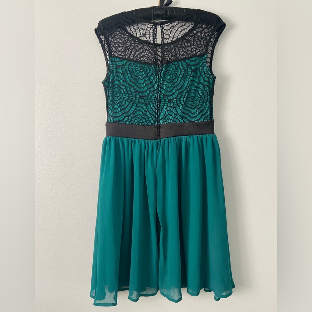 ModCloth Starlet's Web Turquoise Tulle Black Lace Fit-and-Flare Dress - Picture 10 of 16